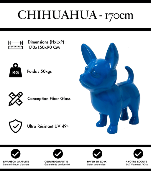 Sculpture Chien Chihuahua Resine XXL 170cm Statue - Bleu Foncé - MUZZANO