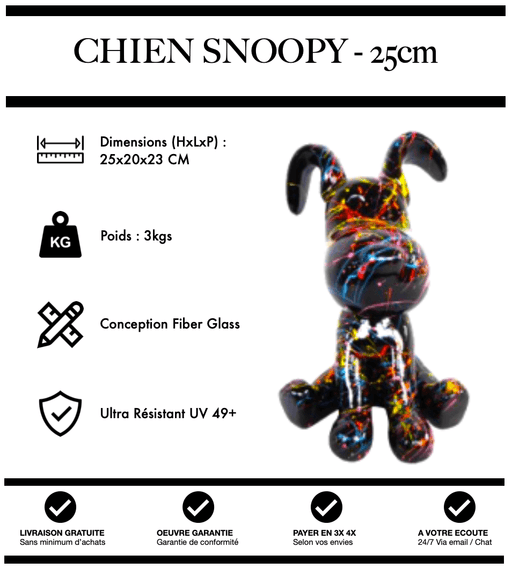 Sculpture Chien Snoopy 25cm Statue - Black Graffiti - MUZZANO