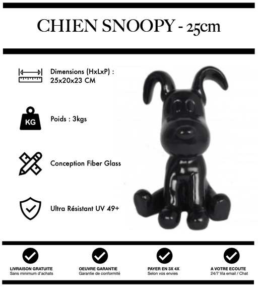 Sculpture Chien Snoopy 25cm Statue - Noir - MUZZANO