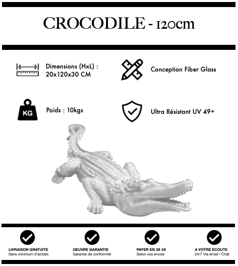 Sculpture Crocodile Resine 120cm Statue - BLANC - MUZZANO