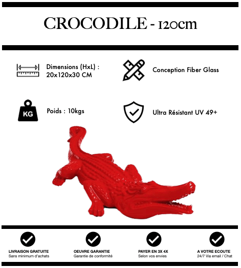 Sculpture Crocodile Resine 120cm Statue - Rouge - MUZZANO