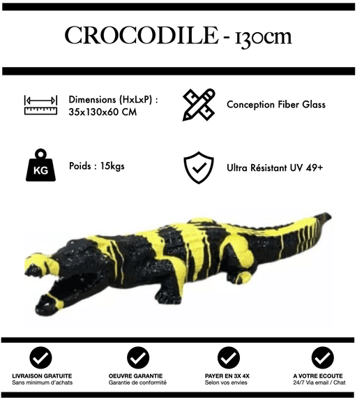 Sculpture Crocodile Resine 130cm Statue - Black & Yellow - MUZZANO