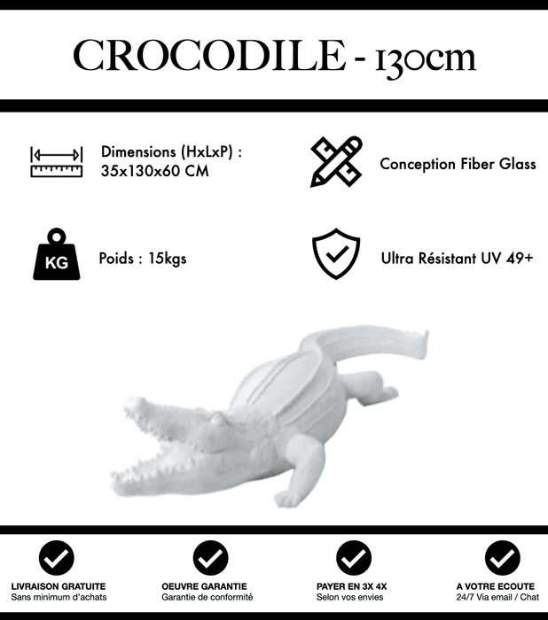 Sculpture Crocodile Resine 130cm Statue - Blanc - MUZZANO
