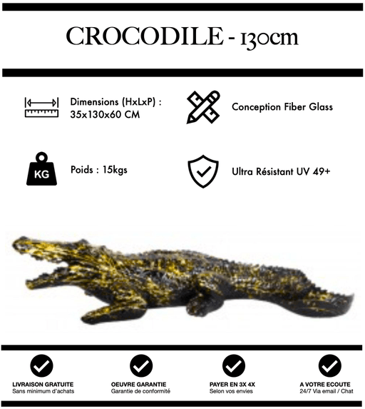 Sculpture Crocodile Resine 130cm Statue - Paillette - MUZZANO