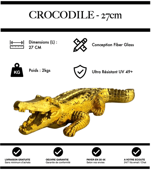 Sculpture Crocodile Resine 27cm Statue - JAUNE CHROME - MUZZANO