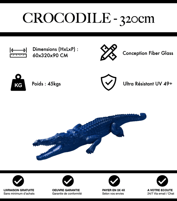 Sculpture Crocodile Resine XXXL 320cm Statue - Bleu Foncé - MUZZANO
