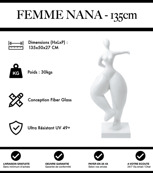 Sculpture Femme Nana Resine 135cm Statue - Blanc - MUZZANO