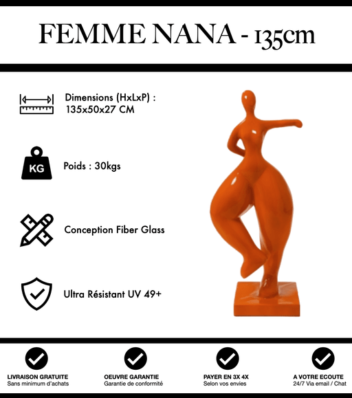 Sculpture Femme Nana Resine 135cm Statue - Orange - MUZZANO