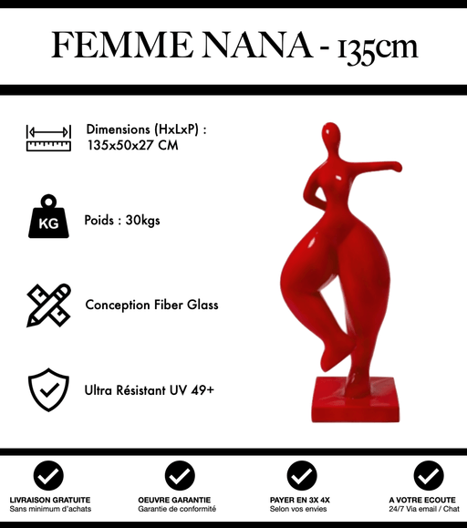 Sculpture Femme Nana Resine 135cm Statue - Rouge - MUZZANO