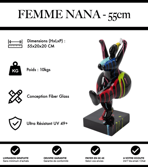 Sculpture Femme Nana Resine 55cm Statue - Black Trash - MUZZANO