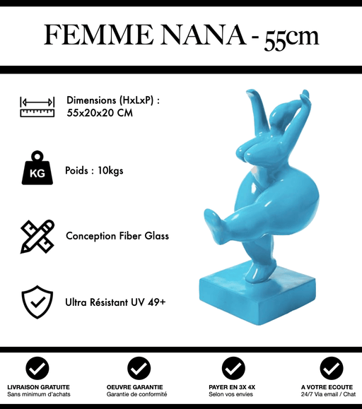 Sculpture Femme Nana Resine 55cm Statue - Bleu Clair - MUZZANO