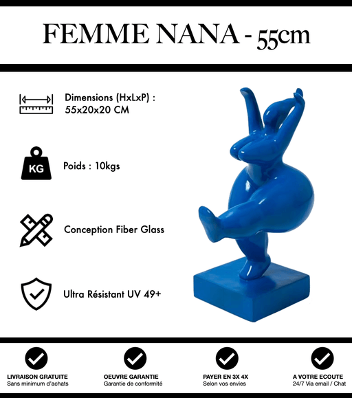 Sculpture Femme Nana Resine 55cm Statue - Bleu Foncé - MUZZANO