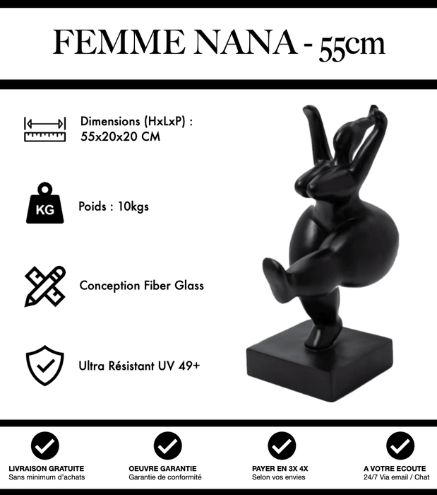 Sculpture Femme Nana Resine 55cm Statue - Noir - MUZZANO