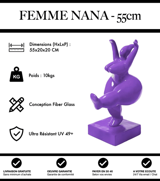 Sculpture Femme Nana Resine 55cm Statue - Violet - MUZZANO