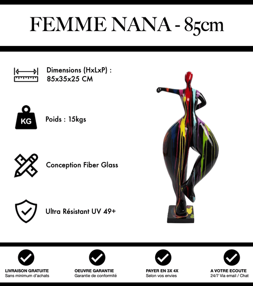 Sculpture Femme Nana Resine 85cm Statue - Black Trash - MUZZANO