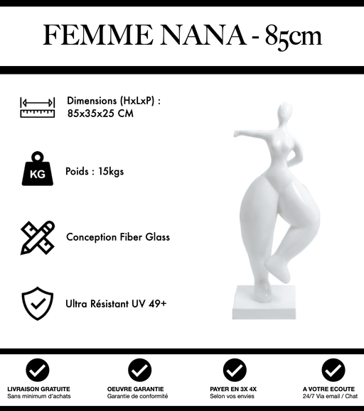 Sculpture Femme Nana Resine 85cm Statue - Blanc - MUZZANO