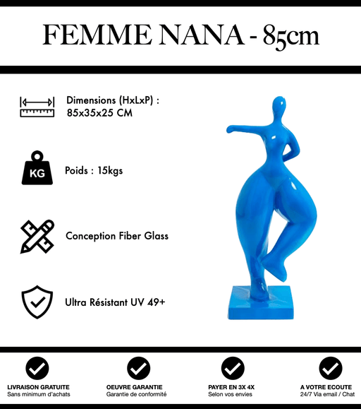 Sculpture Femme Nana Resine 85cm Statue - Bleu Clair - MUZZANO