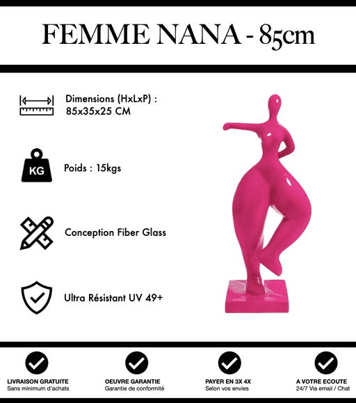 Sculpture Femme Nana Resine 85cm Statue - Rose - MUZZANO