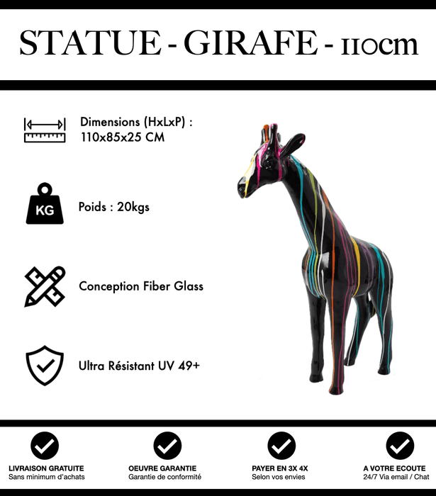Sculpture Girafe Resine 110cm Statue - Black Trash - MUZZANO