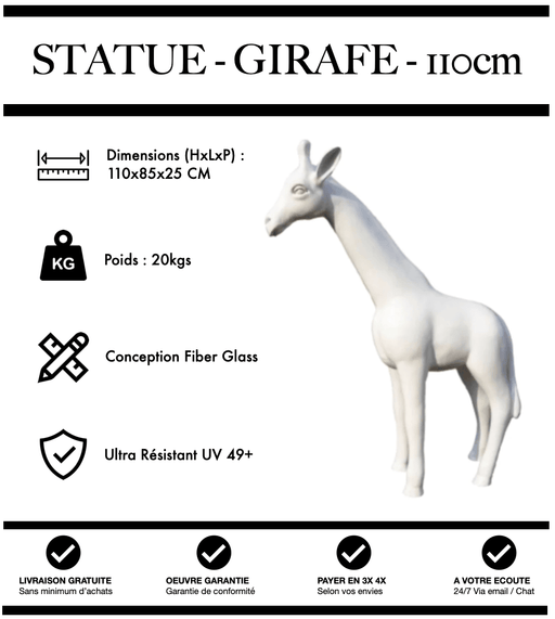 Sculpture Girafe Resine 110cm Statue - BLANC - MUZZANO