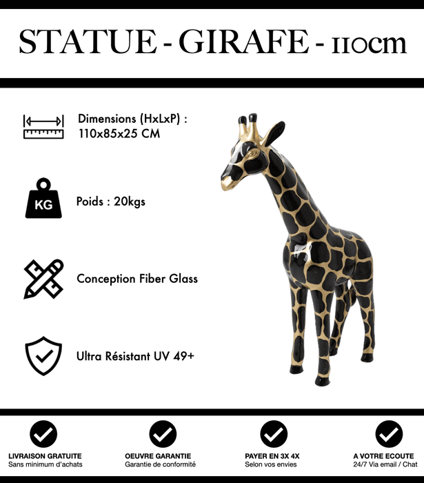 Sculpture Girafe Resine 110cm Statue - Gold and Black - MUZZANO
