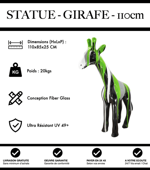 Sculpture Girafe Resine 110cm Statue - Green Trash - MUZZANO