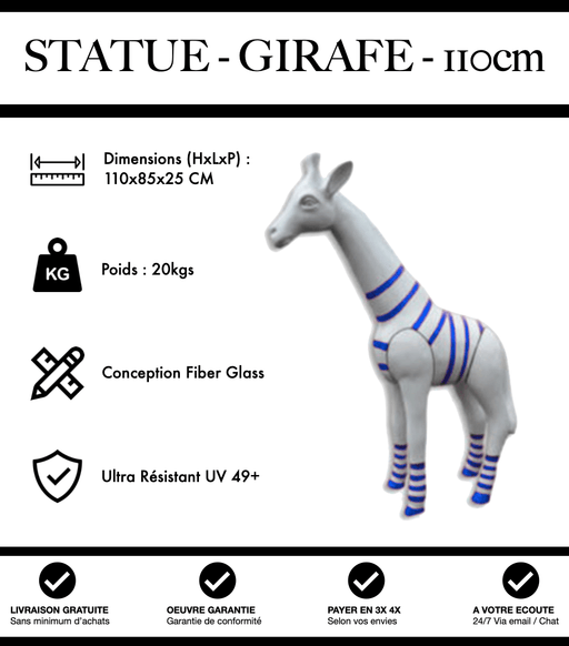 Sculpture Girafe Resine 110cm Statue - Marinière Bleu - MUZZANO