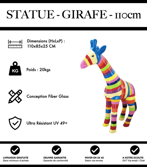 Sculpture Girafe Resine 110cm Statue - Multicolore - MUZZANO