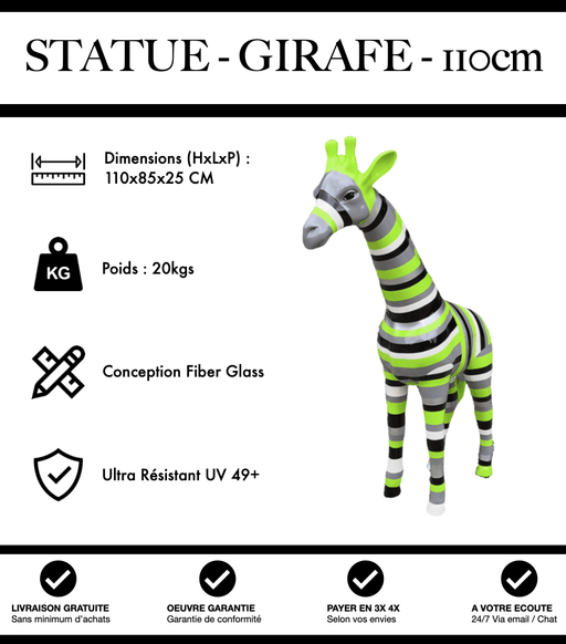Sculpture Girafe Resine 110cm Statue - Multicolore Vert - MUZZANO