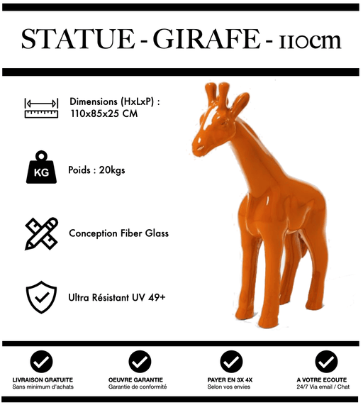Sculpture Girafe Resine 110cm Statue - ORANGE - MUZZANO