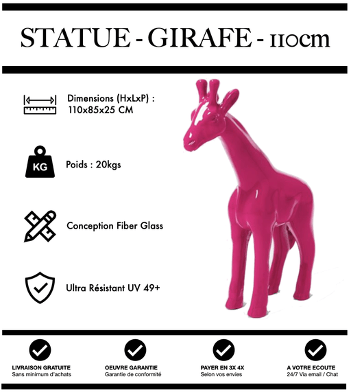 Sculpture Girafe Resine 110cm Statue - ROSE - MUZZANO