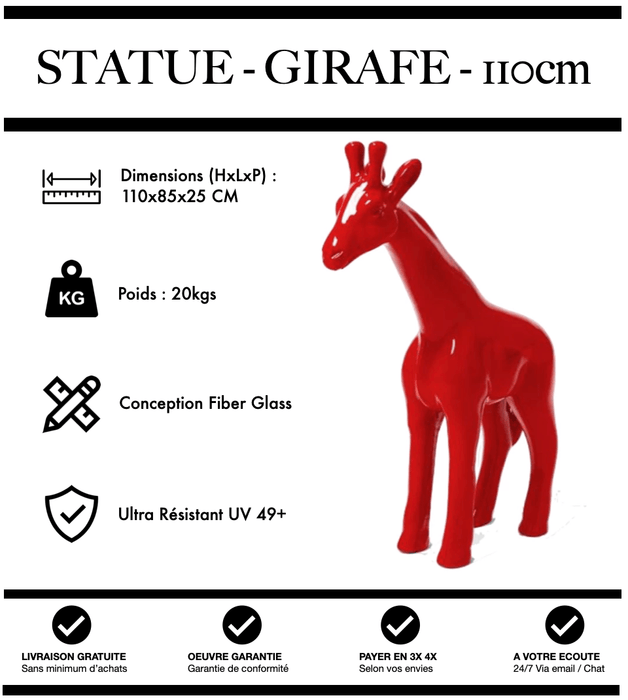 Sculpture Girafe Resine 110cm Statue - Rouge - MUZZANO