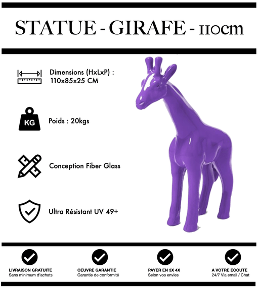 Sculpture Girafe Resine 110cm Statue - VIOLET - MUZZANO