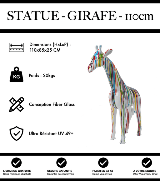 Sculpture Girafe Resine 110cm Statue - White Trash - MUZZANO