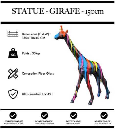 Sculpture Girafe Resine 150cm Statue - Black Trash - MUZZANO