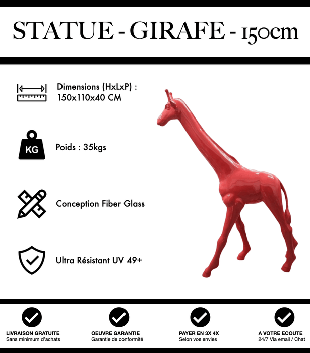 Sculpture Girafe Resine 150cm Statue - Rouge - MUZZANO
