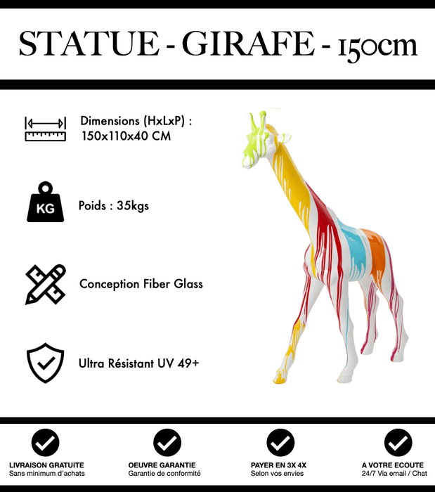 Sculpture Girafe Resine 150cm Statue - White Trash - MUZZANO