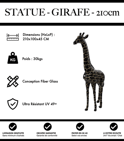 Sculpture Girafe Resine 210cm Statue - Gold and Black - MUZZANO