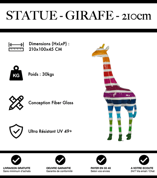 Sculpture Girafe Resine 210cm Statue - Multicolore Blanc - MUZZANO