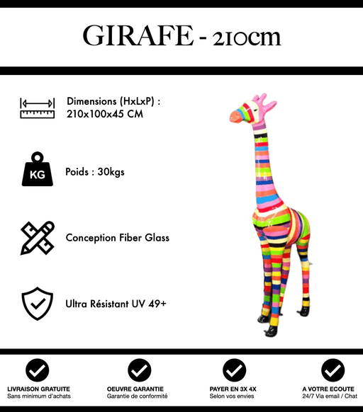 Sculpture Girafe Resine 210cm Statue - Multicolore - MUZZANO