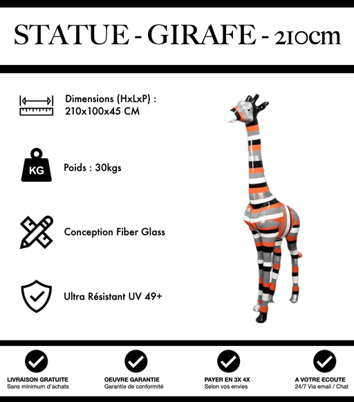 Sculpture Girafe Resine 210cm Statue - Multicolore Orange - MUZZANO