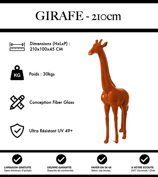 Sculpture Girafe Resine 210cm Statue - Orange - MUZZANO