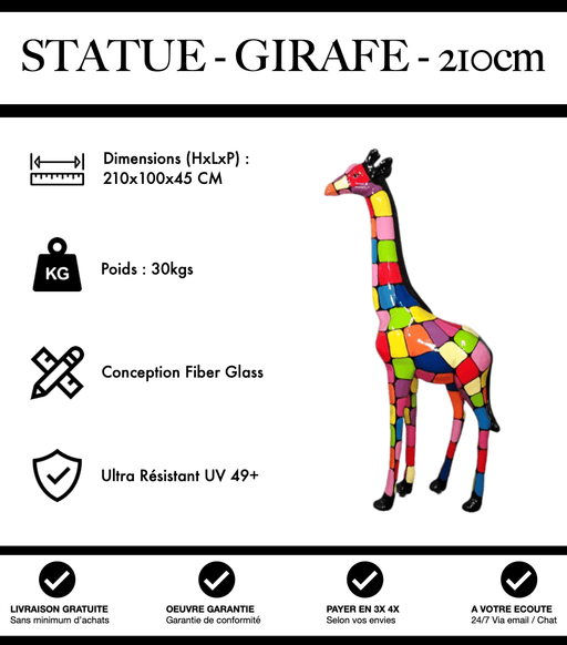 Sculpture Girafe Resine 210cm Statue - Puzzle Kids - MUZZANO