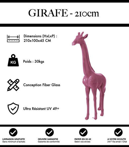 Sculpture Girafe Resine 210cm Statue - Rose Clair - MUZZANO