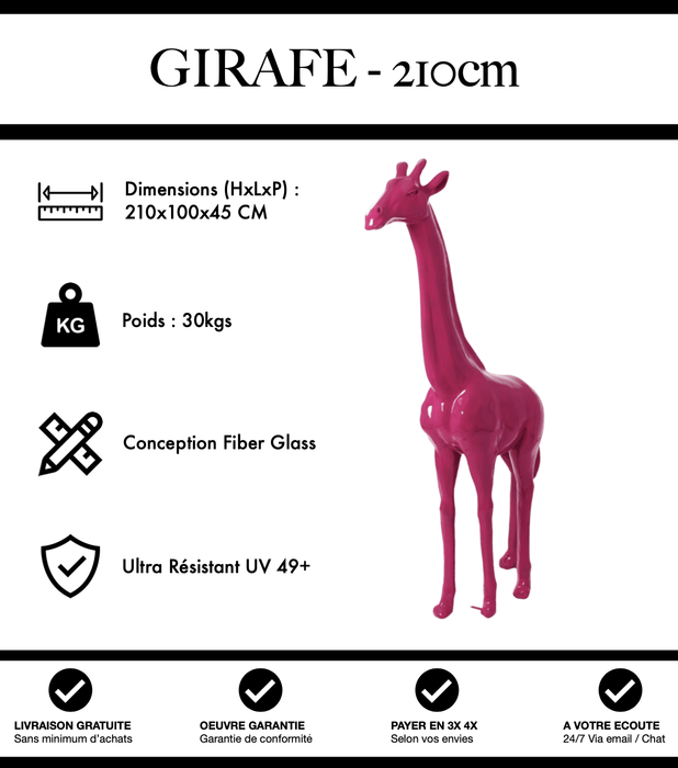 Sculpture Girafe Resine 210cm Statue - Rose Foncé - MUZZANO