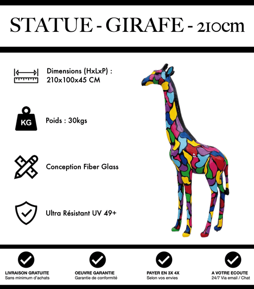 Sculpture Girafe Resine 210cm Statue - Tache Multicolore - MUZZANO