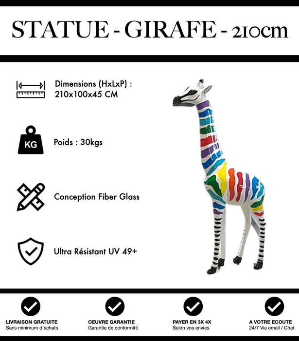Sculpture Girafe Resine 210cm Statue - Zebrage Multicolore - MUZZANO