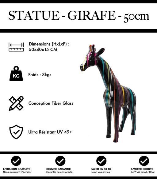 Sculpture Girafe Resine 50cm Statue - Black Trash - MUZZANO