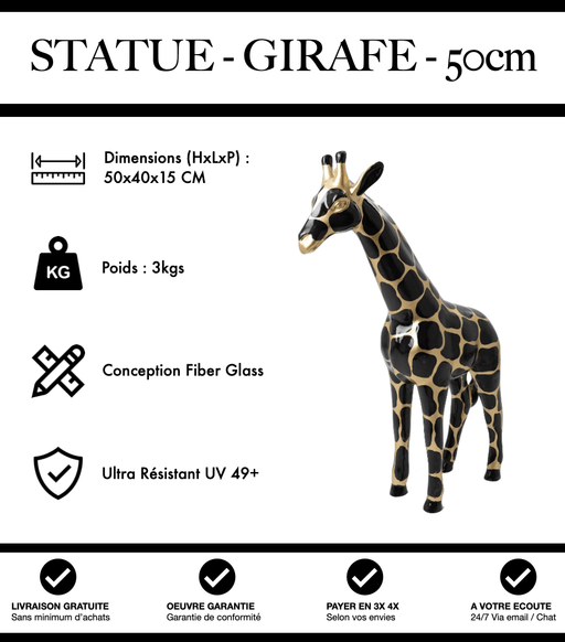 Sculpture Girafe Resine 50cm Statue - Gold and Black - MUZZANO