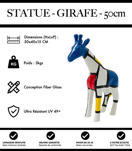 Sculpture Girafe Resine 50cm Statue - Mondrian - MUZZANO